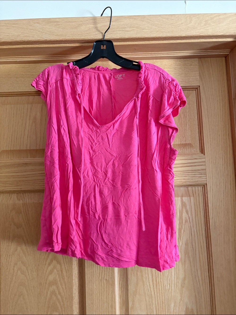 LOFT Hot Pink Short-Sleeve V-Neck Blouse